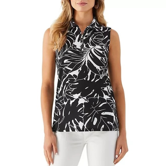Rafaella Tops - Rafaella Black and White Tropical Print Sleeveless Top